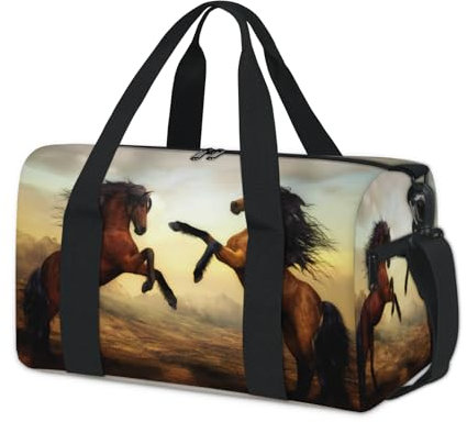 Sporttasche mit Pferden, Motiv: Pferde, Wochenende, Übernachtung, Reisetasche, Reisetasche, für Kinder, Mädchen, Jungen, Damen, Herren
