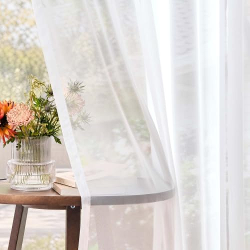Vangao Gardinen mit Kräuselband für Schienensystem 2er Set H175xB140cm Weiß | Gardinen Weiss Halbtransparent Lichtdurchlässig, Wohnzimmer Schlafzimmer Kinderzimmer Fenster, Landhausstil Boho Curtains