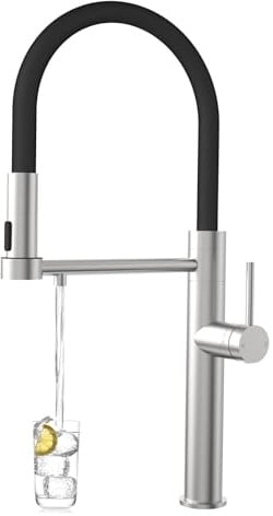 Tohlar 3 Way Kitchen Tap,Brushed Nickel Sink Tap Mixer with Drinking Faucet | 3 in 1 Kitchen Sink Tap Mixer with Pull Out Sprayer, Drinking Water Filter Outlet, Stainless Steel Single Handle