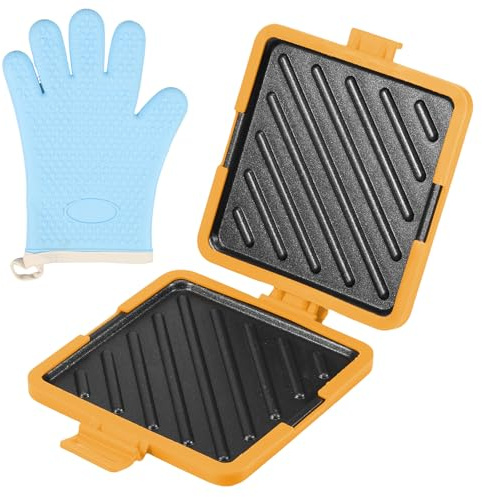 Microwave Toastie Sandwich Maker with Gloves, Wireless Microwave Toastie Makers Nonstick Plate Portable Silicone Microwaveable Cookware for Sandwiches Hot Dogs (orange color)