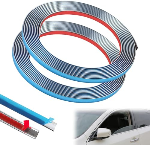 MISIQIMA 2 Pièces Bande Voiture pour Chrome 6 mm × 5 m, PVC Bande Chromée Autocollante, Argenté Chromé Moulure pour la Décoration de Voitures, Murs, Portes et Meubles