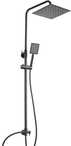 Handheld Showers 8 Square Overhead Adjustable Rainfall Shower Taps and Hose Chrome Plated Kit Thermostatic Shower Mixer Set Stainless Steel Shower Bar Set (Black Square 8 inches)