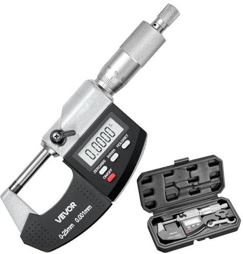 VEVOR Micrometer Set, Digital Outside Micrometer 0-1 inch Measuring Range, 0.00005 Resolution, Ultra-Precision 0.0001 Accuracy, LCD Screen, in/mm Switch, Carbide Tip, with Protective Case