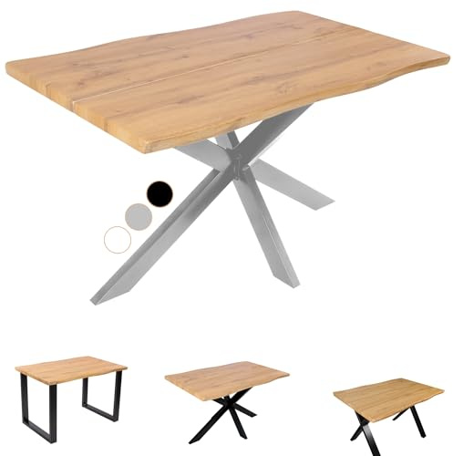 SAM Esstisch Dua 120x80 cm Holz-Optik Wildeiche Spider-Gestell Silber | 40 mm Tischplatte geteilt mit Baumkante, Metallgestell, Tisch für Esszimmer & Küche