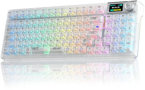 AULA F98Pro V3 Kabellose Gaming Tastatur mit Display & Knopf | BT/USB-C/2,4GHz,Gasket,Hot-Swap,10000mAh,Transparente Keycaps,RGB,Makro Software,Wireless Mechanische Tastatur für Tablet/PC