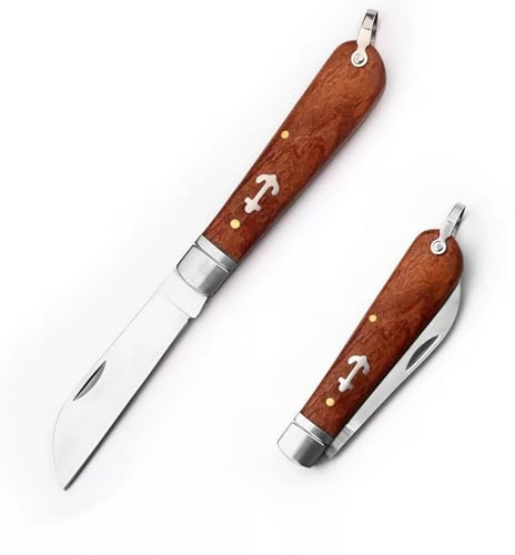 Utility Pocket Box Opener, Portable Stainless Steel Folding Knife with Key Ring, Lightweight EDC Gadgets Pocket Multi Tool for Outdoor Camping Hiking Packaging Craft DIY (Wooden)