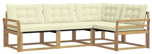 vidaXL Outdoor-Sofagarnitur mit Kissen 4 pcs Weiß und Creme, Garten Loungeset, modernes Outdoor Sofa, langlebige Möbel, stylische Terassen-Sitzgelegenheiten, ideal zum Entspannen