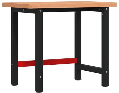 Werkbank Massivholz Buche 100x60x83 cm Rechteckig mit Metallgestell, robuster Arbeitstisch für Werkstatt, Garage und Heimwerker, stabile Hobelbank mit großem Arbeitsbereich