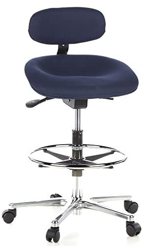 hjh OFFICE 608310 Arbeitsstuhl hoch Work MF Stoff Blau Stehhilfe Büro Drehhocker mit Lehne & Rollen, höhenverstellbar