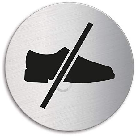 Schild Bitte Schuhe ausziehen Ø 100 mm Türschild aus Edelstahl selbstklebend Nr.7712
