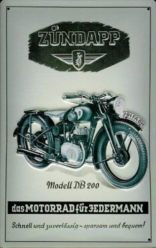 Buddel-Bini Versand Blechschild Zündapp Modell DB 200 Nostalgieschild Motorrad Retro Reklame Schild Moped Werbeschild