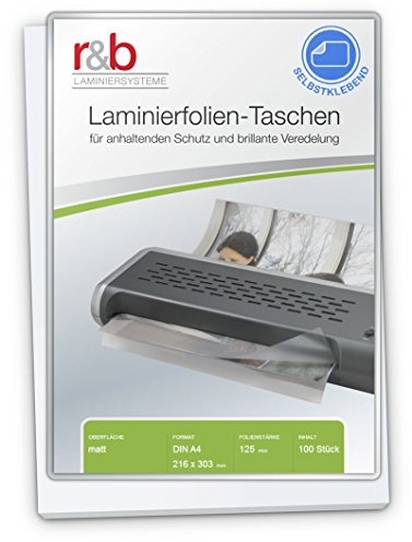 r&b FT-A4-125SM Laminierfolien A4, 216 x 303 mm, 2 x 125 mic mit selbstkl Rückseite, 100 Stück