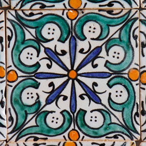 Orientalische Keramik Fliese Hudah 10 x 10 cm | handbemalte marokkanische Motiv Fliese | FL7060