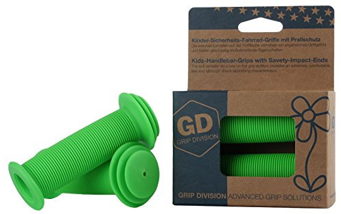 GD Grip Division® Kinder-Sicherheits-Fahrrad-Griffe mit Prallschutz | Phthalate frei | neongrün