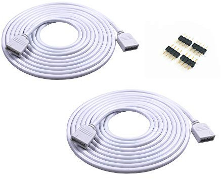 HUABLUE 2pcs/pack Weiß 3m/9.84ft LED RGB-Strip 4 pin LED Verlängerungskabel LED Streifen Verbinder Verlängerung Anschluss Verteiler Kabel für 4 polig RGB 5050 3528 2835 LED Streifen Lich t
