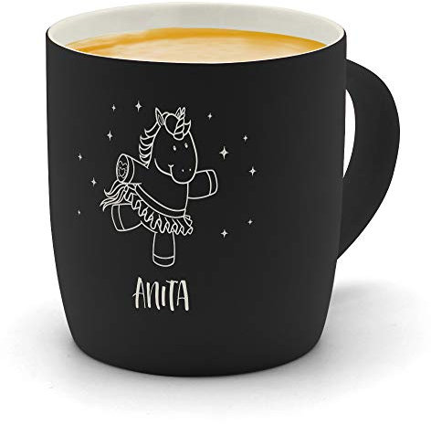 printplanet - Kaffeebecher mit Namen Anita graviert - SoftTouch Tasse mit Gravur Design Einhorn - Matt-gummierte Oberfläche - Farbe Schwarz