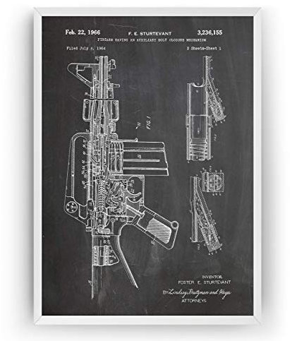 M16 1966 Patent Poster - Gun Print Jahrgang Drucke Drucken Bild Kunst Geschenke Zum Männer Frau Entwurf Dekor Vintage Art Gifts Blueprint Decor - Rahmen Nicht Enthalten