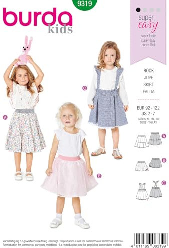 Burda Schnittmuster 9319, Rock [Mädchen, Gr. 92-122] zum selber nähen, ideal für Anfänger [L1]