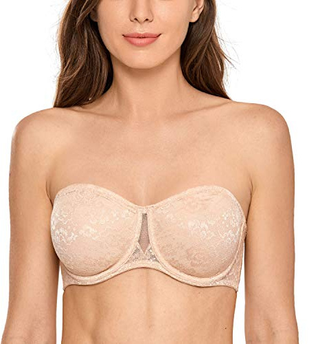 DELIMIRA Damen Multiway Trägerloser BH Bügel Ohne Polster Blumenspitze Beige 85C