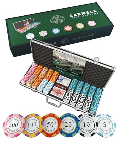 Bullets Playing Cards, Pokerkoffer Carmela, Pokerset mit 500 Clay Pokerchips, inkl. Keramik Dealerbutton