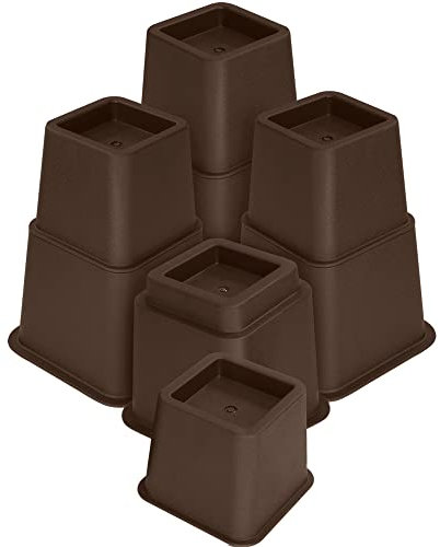 Utopia Bedding 8 Pcs Pied Rehausseurs Meubles Réglables (4 Hauts, 4 Courts) - Rehausseurs Peu Encombrants pour Lit, Table et Canapé (8 à 20 cm)(Marron)