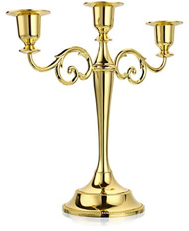 Sumnacon Metal Candelabra 3 arms Candle Holders Stand For Wedding Dinning Party (Golden,10inches)