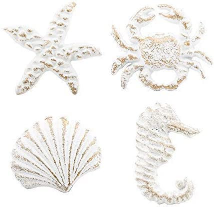 INCREWAY Schrankknäufe, Retro-Ozean-Griff, Einzelloch, Gusseisen, Kommoden, Kleiderschrank, Küche, Strand, Thema, Schubladengriffe, Muschel, Seepferdchen, Seestern, Krabbe (weiß), 4 Stück