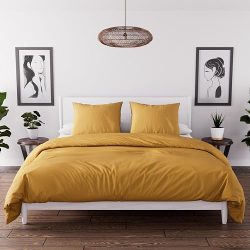Intemporel Parure Housse de Couette en Microfibre lavée 240x220 cm Boheme Moutarde, par Soleil D'ocre