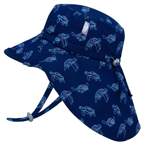 Jan & Jul Baby Adventure Sonnenhut mit Breiter Krempe und Nackenschutz (M: 6-24 Monate, Schildkröte)