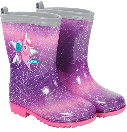 PERLETTI Stivali Bambina con Unicorno Rosa Viola - Stivaletti Pioggia per Bambine con Baby Unicorn - Galosce in PVC e Suola Antiscivolo con Bordo Riflettente - Impermeabili Cool (Viola, 28/29 EU)
