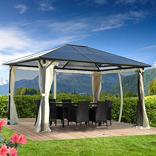 BRAST® Alu Pavillon Premium | viele Modelle & Farben | Größen 3x4m 3,6x4,8m | inkl. Moskitonetz | TÜV geprüft | wasserdicht | UV-Schutz | festes Dach | 3x4m Beige