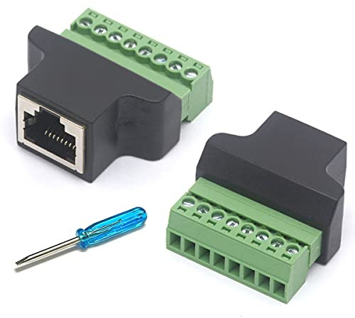 HTGuoji Ethernet-RJ45-Buchse auf 8-polige Schraubklemme, Cat7, Cat6, Cat5, Cat5e, Kabelkonverter, CCTV, digitaler DVR-Netzwerkadapter, In-Line-Koppler (RJ45-Buchse, 2 Stück)