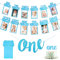 1 Geburtstagsdeko, 1 Geburtstags Foto Banner Blau 1 bis 12 Monate Foto Banner One Banner One Cake Topper für Jungen Mädchen Geburtstag Babyparty Partydekorationen