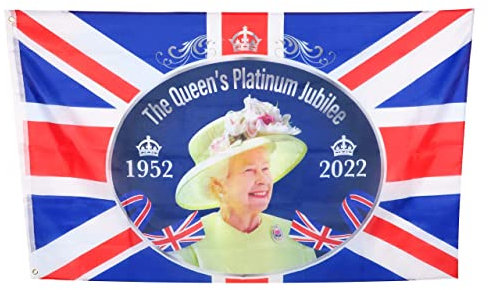 Toyland® 5 piedi X 3 piedi (150 cm X 91 cm) Queens Platinum Jubilee Union Jack Flag con Sua Maestà la Regina - Decorazioni britanniche (BANDIERA)