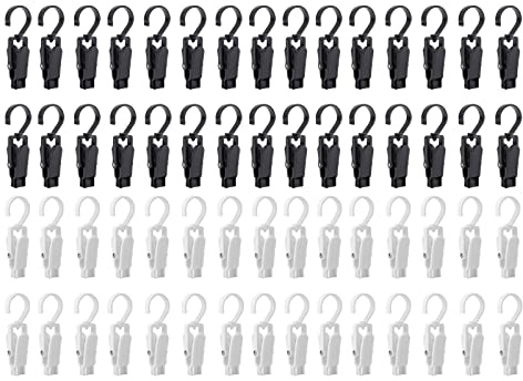 Frcctre 60 Pack Laundry Hooks Clip, 4.3 Plastic Swivel Hanging Clothes Pins with 360 Degree Curtain Clips, Family Travel Hook for Drying Clothes Hat Towel Sock Gloves, Black and White