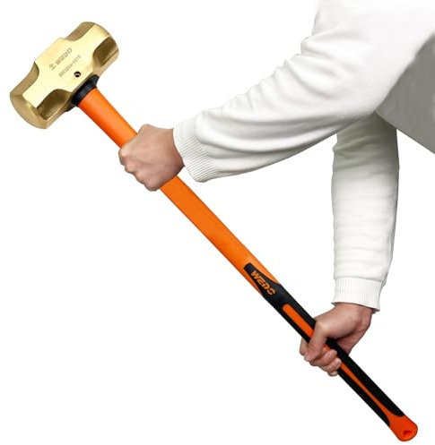 WEDO Mazzetta in ottone con manico in fibra di vetro, non magnetico, fustellata, resistente alla corrosione, norma DIN, 5,4 kg, 900 mm, 36 pollici