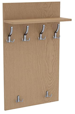AKKE 90x60 | MAXI Garderobenpaneel Wandgarderobe Garderobe Wandpaneel Kleiderstange CHROM | EICHE HELL