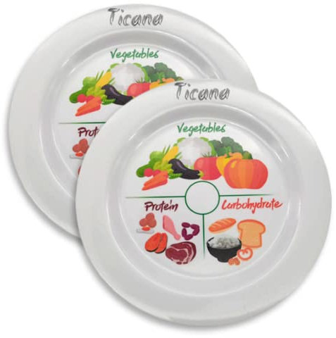 Ticana Platos Saludables Control Porciones - Plato Saludable Dividido para Adultos - Adelgazamiento y Pérdida de Peso Saludable - Seccionado 2x Platos 10 Pulgadas Cena