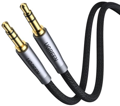 UGREEN Câble Audio Jack 3.5 mm Mâle Mâle HiFi Stéréo Nylon Tressé Câble Auxiliaire Voiture Compatible avec Autoradio Casque Haut-Parleur TV iPhone iPad iPod PC MP4 MP3 (5M)