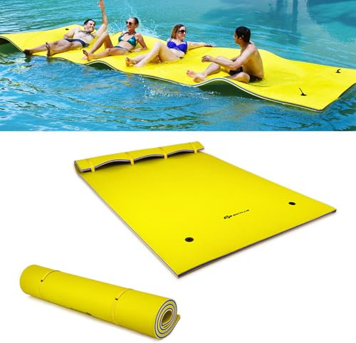 GOPLUS 270X180CM Tapis Flottant de Piscine en Mousse XPE Résistant, Bouée Flottant pour 3-5 Personnes et 3 Couches, Charge Max 300KG,Convient pour Piscine, Plage