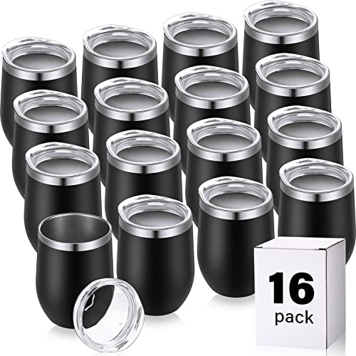 Remagr Weingläser aus Edelstahl, 340 ml, isoliert, vakuumiert, doppelwandig, Edelstahl, ohne Stiel, Gläser für Kaffee, Limonade, Whiskey, Outdoor, Reisen, 16 Stück (schwarz)