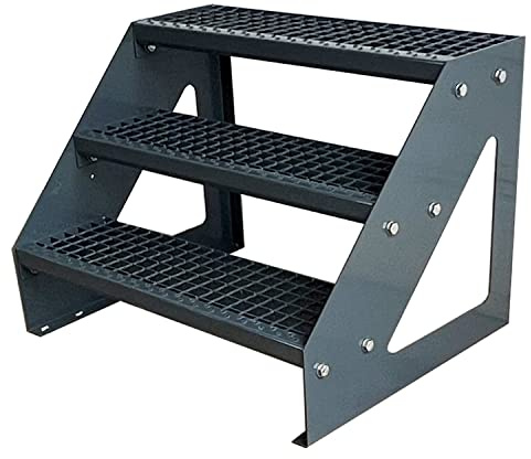 Kaminbau Mierzwa Premium Stahl Treppe Freistehend Verzinkt & komplett Anthrazit Pulverbeschichtet 3 Stufen (Breite 80 cm) (Höhe 57 cm) Wetterfest Gitterroststufe Gartentreppe