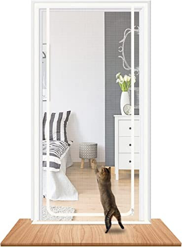 Cat screen Door Fits Door Size 90cm x 210cm, Thickened Heavy Duty Pet Screen Door for Dogs Cats Mosquitos, Suitable for Living Room, Bedroom, Kitchen, Patio, Corridor, Double Zip