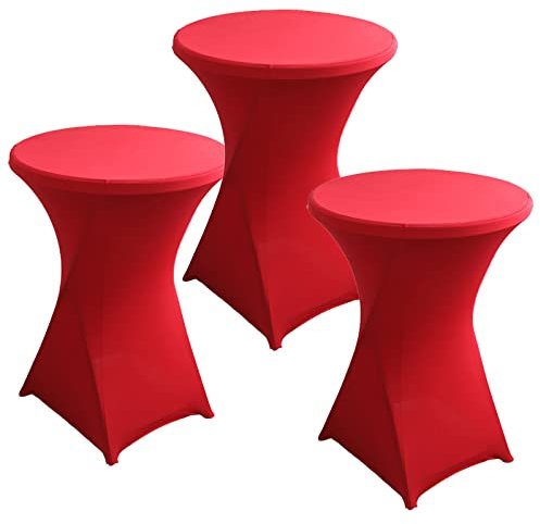 PRELGOSP 3er-Set Hussen Stehtische, Spandex Stretch Bistrotisch Hussen, Stehtischhusse für Bistrotisch/Stehtisch,Rot,80x110cm