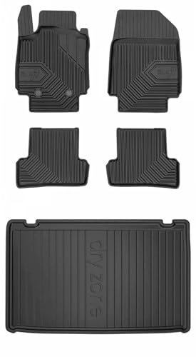 MOTOS Satz Gummifußmatten und Kofferraummatten passend für Renault Clio III 2005-2012 Hatchback, 5-türig, ohne höhenverstellbaren Kofferraumboden Verbessern Sie Ihren Reisekomfort mit Antirutschmatte