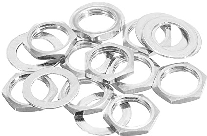 sourcing map Tuercas de guitarra y arandelas 3/8 pulgadas Guitarra Entrada Salida Jack Socket Nuts Plata para Guitarra Bajo 5 Set