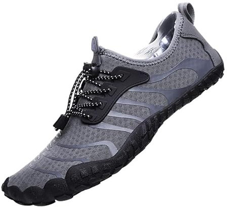 Wasserschuhe Badeschuhe Damen Herren Strandschuhe Schnell Trocknend Drainagelöcher Strand Schwimmschuhe Meeresschuh Surfschuhe Poolschuhe Unisex Barfußschuhe für Kajakfahren Fitnessstudio Grau EU43
