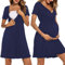 Bresdk Chemise de Nuit Allaitement Femmes Enceintes à Manches Courtes Nuisette Allaitement Coton Robe Maternité à Volants Col V Vêtements de Nuit, Manche Courte - à Volants - Bleu Marine, XL