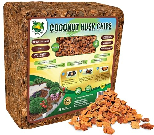 MODELLOR Premium Coco Husk Chips Block 10 lb. yields 2 cu ft. of Loose Husk Chips on Hydration, Organic, Washed, use as Mulch, Reptile Bedding, Indoor, Outdoor, Grow Orchids.