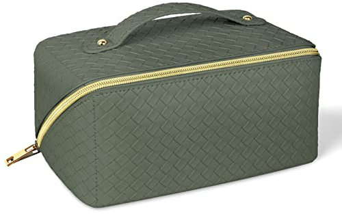 Aucuu Reise Kosmetiktasche, PU Leder Tragbar Reise Make-up Tasche mit Großer Kapazität Wasserdichter, Portable Schminktasche Kulturbeutel-Organizer für Toilettenartikel